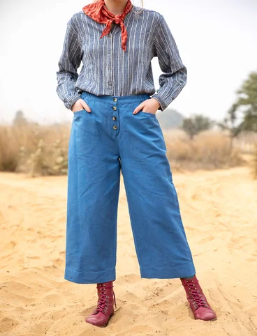 Woven pants in linen/organic cotton - flax blue