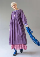 “Leah” floral/solid-colour, airy organic cotton dress - storm purple