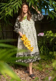 Vævet kjole "Floria" i økologisk bomuld - mørk askegrå meleret