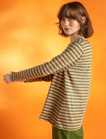 Organic cotton striped essential sweater - ash pink/grass green