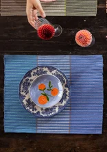 “Fence” place mat in organic cotton - sea blue