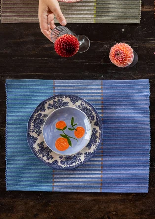 “Fence��” place mat in organic cotton - sea blue