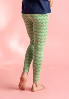 “Eleonora” jersey leggings in organic cotton/spandex - pea green/patterned