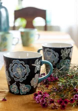 “Wild Rose” ceramic teacup - dark ash grey