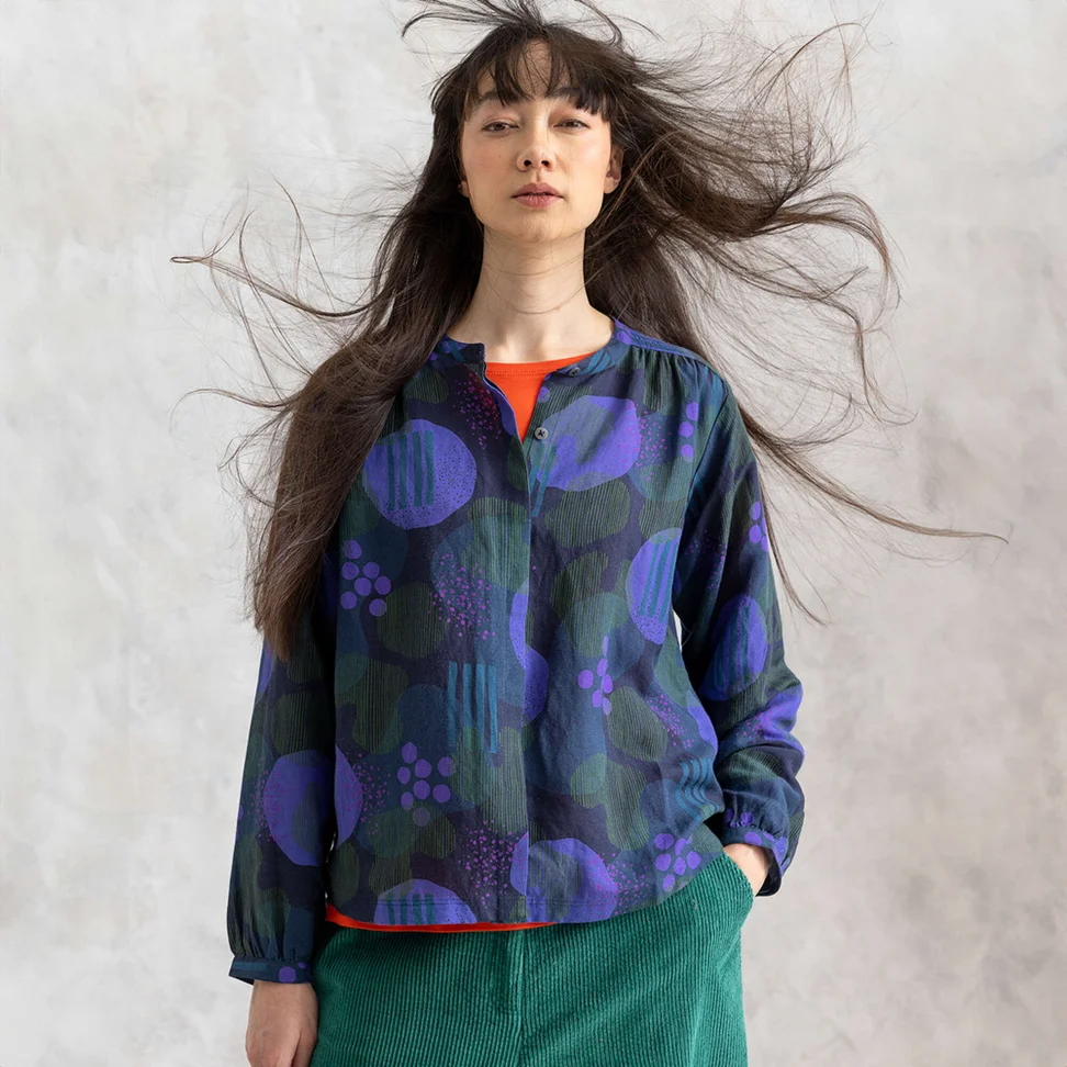 “Fizz” blouse in linen/modal - ink blue