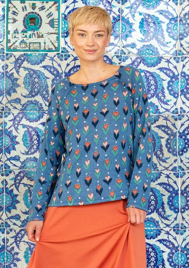 “Mozaik” printed sweater in organic/recycled cotton - light indigo