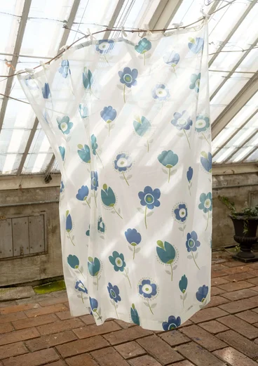 “Tulipanaros” short curtain in organic cotton - flax blue