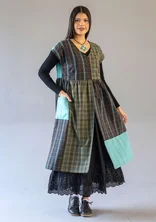 “Kerala” checked sleeveless dress in organic cotton - black