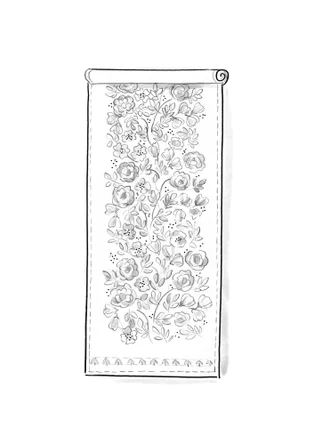 “Wild Rose” table runner in linen/cotton - henna