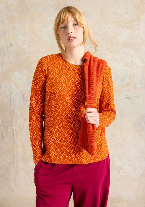 “Ebba” dotted/solid-colour cotton/elastane jersey top - pumpkin/patterned