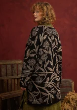 Long gilet fleuri "Lusern" en coton biologique avec broderies à la main - ombre noire