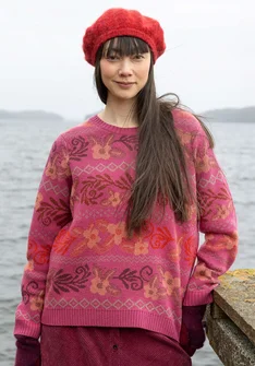 “Peninsula” fisherman’s sweater in lambswool - helleborus/patterned