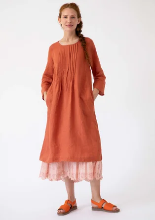 “Vera” woven dress in linen - terracotta