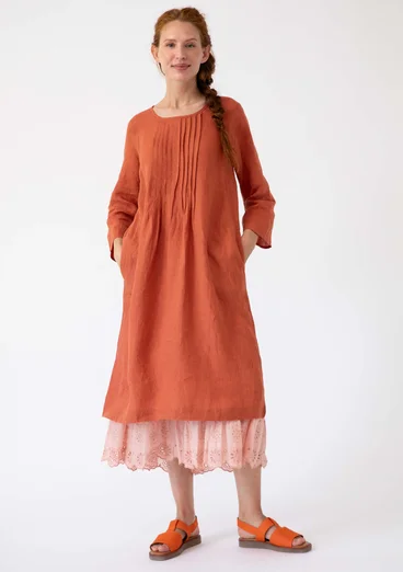 “Vera” woven dress in linen - terracotta