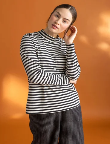 Striped mock turtleneck in organic cotton - black/feather