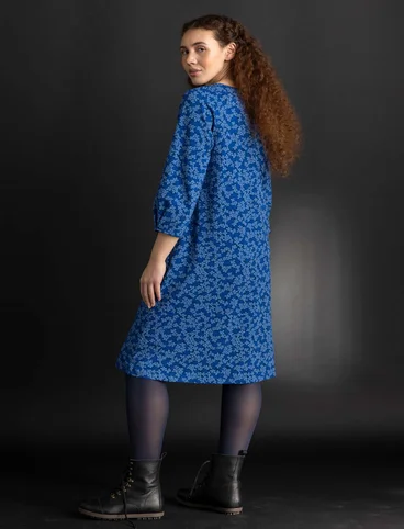 “Ylva” organic cotton/elastane jersey dress - flax blue/patterned