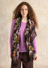 “Hillevi” viscose/wool, square, floral scarf - black