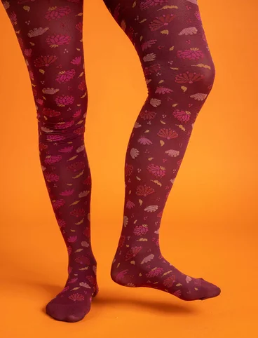 “Blossom” jacquard-knit tights in recycled nylon - aubergine/mønstret
