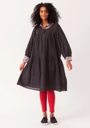 “Thea” woven dress in organic cotton dobby - black