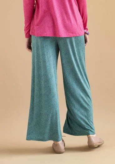 “Ada” jersey pants in lyocell/spandex - aqua green/patterned