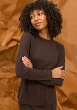Long-sleeve mock neck top in organic cotton jersey - dark aubergine