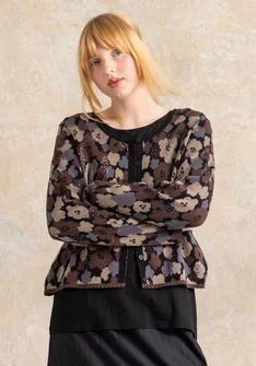 “Hillevi” floral cardigan in organic/recycled cotton - black