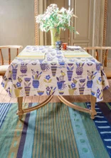 “Flower pots” organic cotton waxed tablecloth - dusky purple