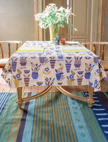 “Flower pots” organic cotton waxed tablecloth - dusky purple