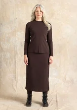 Long jersey skirt in ribbed organic cotton - dark aubergine
