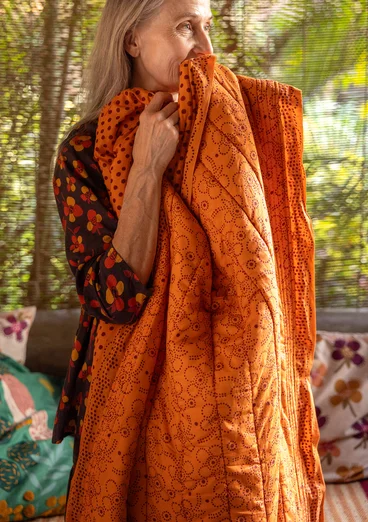 Block-printed “Peru” throw in organic cotton - peach