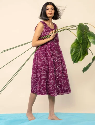 Vävd klänning "Lotus" i ekologisk bomull - vindruva/mönstrad