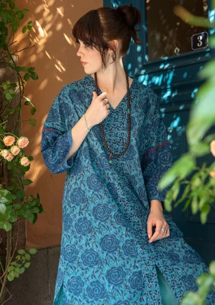 “Roza” woven kaftan dress in organic cotton - indigofera