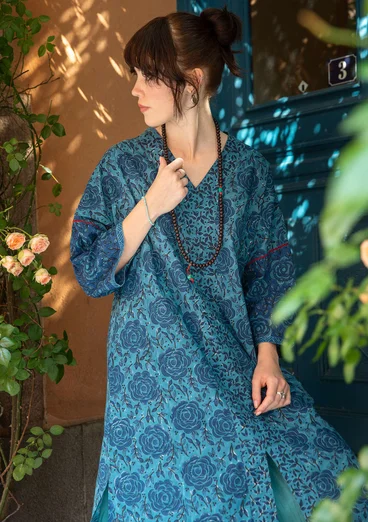 “Roza” woven organic cotton kaftan dress - indigofera