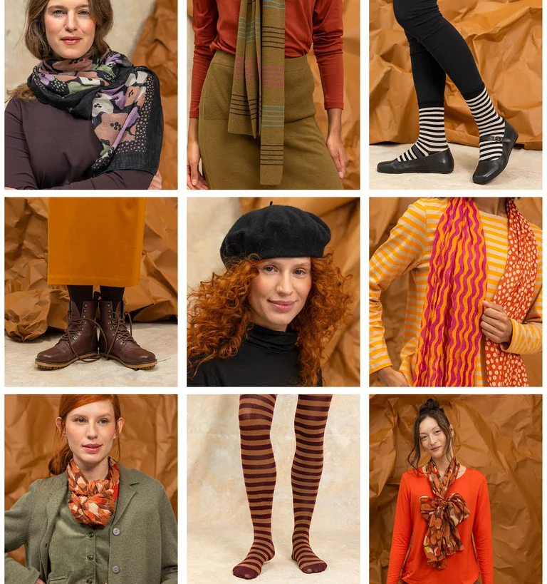 A collage showing various images of accessories and shoes from Gudrun Sjödén.
