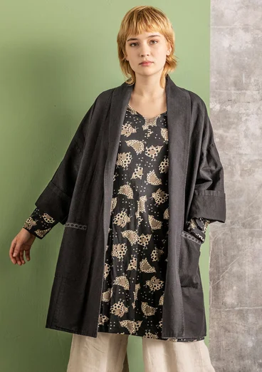 Veste kimono en coton biologique/lin - noir