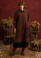 “Fields” embroidered, woven organic cotton dress - dark chokolate