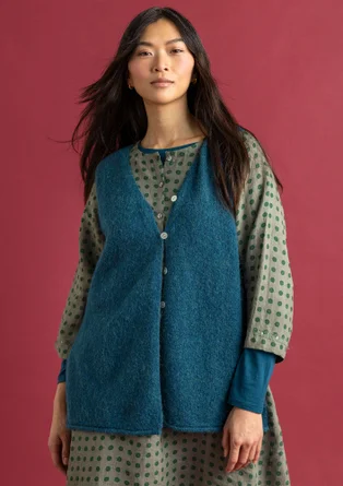 Knit vest in alpaca blend - dark petrol blue/melange