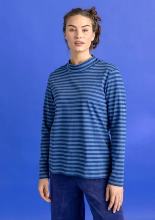 Striped organic cotton mock neck top - indigo blue