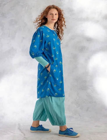 Vævet kjole "Fleur" i økologisk bomuld - middelhavsblå