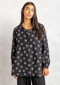 Blouse tissée "Ester" en lin - noir/motif