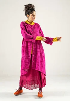 Woven “Olivia” dress in organic cotton - cerise/patterned