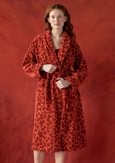 “Stars” terry robe in organic cotton - cranberry