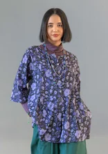 “Leah” floral/solid-colour organic cotton blouse - dark lavender/patterned