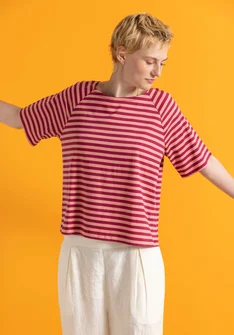 Striped essential t-shirt in organic cotton - cyklamen/cherry blossom