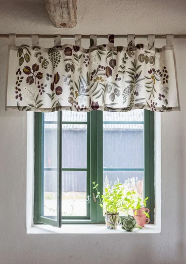 “Olives” curtain valance in organic cotton - natural