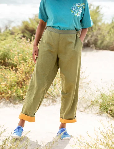 Pantalon tissé "Safari" en coton biologique/lin - thuya