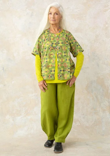 “Peggy” woven organic cotton blouse - asparagus/patterned