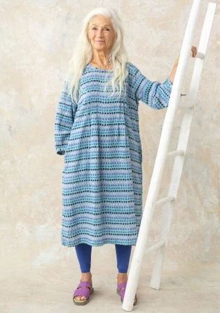 “Lillian” woven linen dress - pigeon blue/patterned