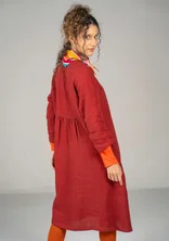 Woven “Bodil” dress in linen - lingonberry