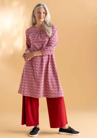 Robe ”Eleonora” en jersey de coton biologique/élasthanne - bégonia rose/motif